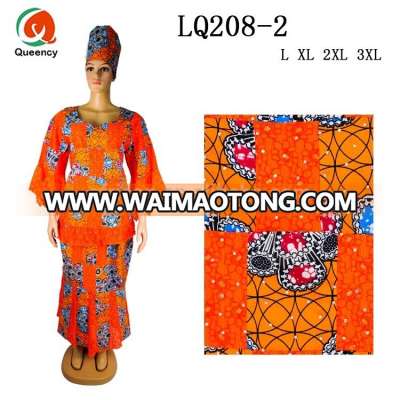 LQ208 Queency Wholesale Custom Design African Ankara Style Dress Clothing 2017 Wax Print Lace Skirt and Blouse Suit