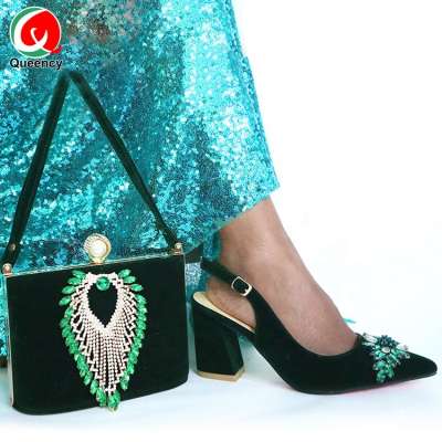 HF silver shoe and bag set african women dress shoes fashion royal blue women's simple all-purpose small bucket bag